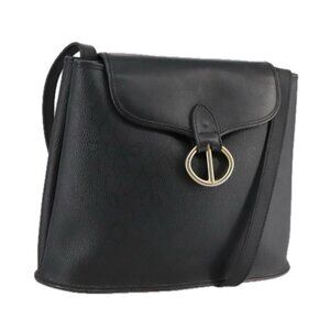 Christian Dior Honeycomb Canvas Shoulder Bag PVC Leather Black Gold Auth 109067